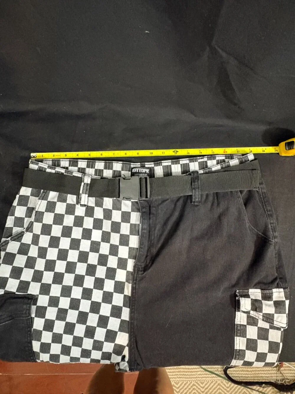 Hot Topic Black White Checkered Split Cargo Jogger Pants Belted